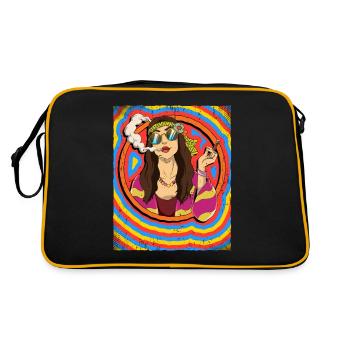 Hippie Frau Psychedelisch Trippy - Retro Tasche - Schwarz/Gold - Hinten