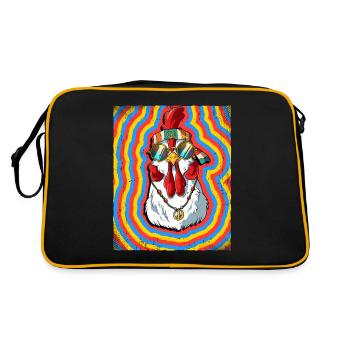 Hippie Huhn Psychedelisch Trippy - Retro Tasche - Schwarz/Gold - Hinten