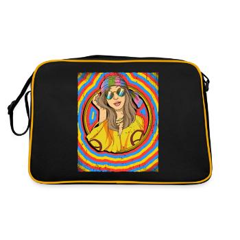 Hippie Frau Psychedelisch Trippy - Retro Tasche - Schwarz/Gold - Hinten