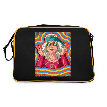 Hippie Alte Frau Psychedelisch Trippy - Retro Tasche - Schwarz/Gold - Hinten