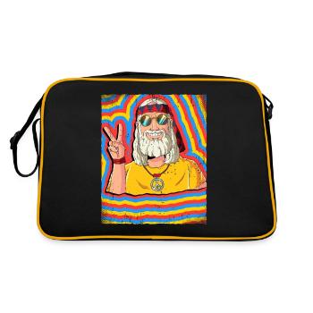 Hippie Alter Mann Psychedelisch Trippy - Retro Tasche - Schwarz/Gold - Hinten