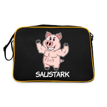 Saustark starkes Schwein Wortspiel Wortwitz - Retro Tasche - Schwarz/Gold - Hinten