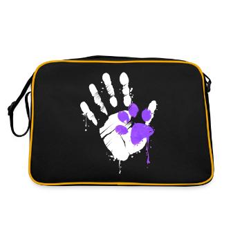 High Five Hand Print With Purple Paw Print On - Retro Bag - black/gold - Back
