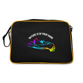 Logo Nature Is In Your Hand With Mountains For - Retro Tasche - Schwarz/Gold - Hinten