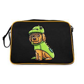 Cockapoo dog in dinosaur costume - Retro Bag - black/gold - Back