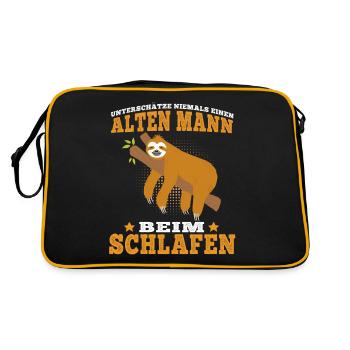 Faultier Alter Mann beim schlafen faul Faulenzer - Retro Tasche - Schwarz/Gold - Hinten