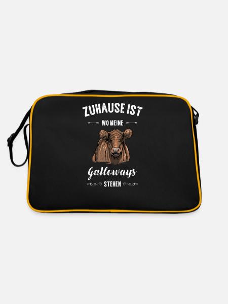 Galloway Rind I Schottland Rinderzucht Geschenk - Retro Tasche - Schwarz/Gold - Hinten