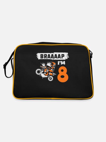 Braaaap I'm 8 Dirt Bike Motocross Jahr 8. - Retro Tasche - Schwarz/Gold - Hinten