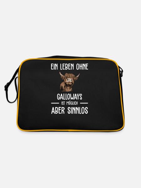 Galloway Rind I Schottland Rinderzucht Geschenk - Retro Tasche - Schwarz/Gold - Hinten
