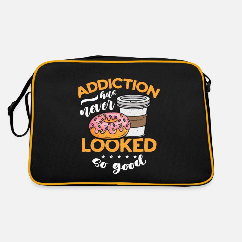 Coffee & Doughnuts Addiction Has Never Breakfast - Retro Tasche - Schwarz/Gold
