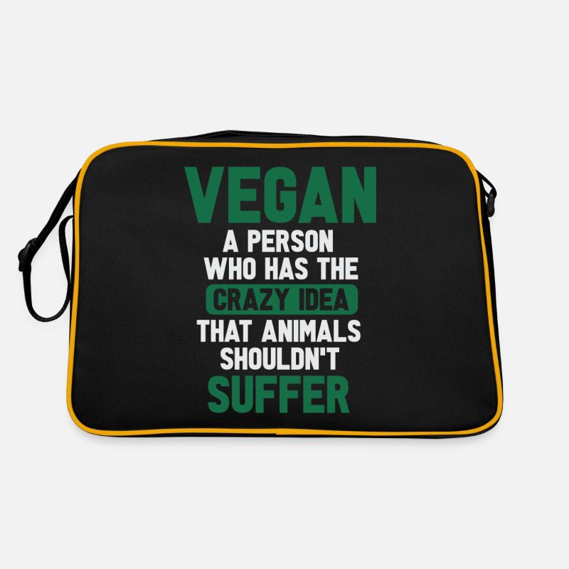 Vegan Fleischlos Tierlieb & Veganer - Retro Tasche - Schwarz/Gold