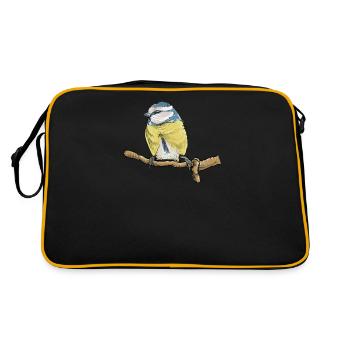 Blaumeise I Vogel Meise Motiv für Vogelbeobachter - Retro Tasche - Schwarz/Gold - Hinten