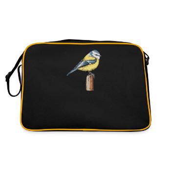 Blaumeise I Vogel Meise Motiv für Vogelbeobachter - Retro Tasche - Schwarz/Gold - Hinten