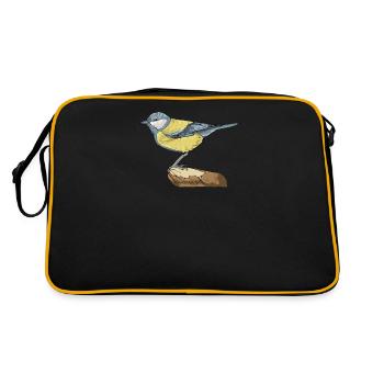 Blaumeise I Vogel Meise Motiv für Vogelbeobachter - Retro Tasche - Schwarz/Gold - Hinten