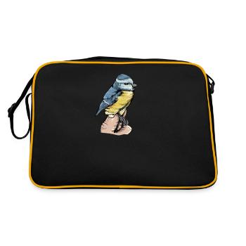 Blaumeise I Vogel Meise Motiv für Vogelbeobachter - Retro Tasche - Schwarz/Gold - Hinten