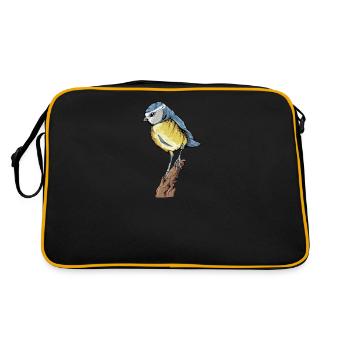Blaumeise I Vogel Meise Motiv für Vogelbeobachter - Retro Tasche - Schwarz/Gold - Hinten