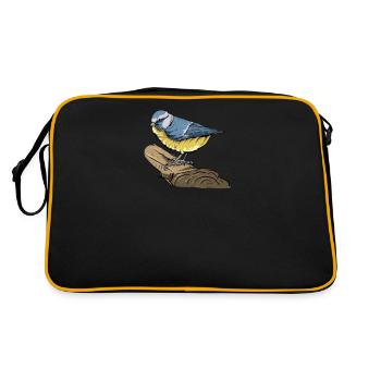 Blaumeise I Vogel Meise Motiv für Vogelbeobachter - Retro Tasche - Schwarz/Gold - Hinten