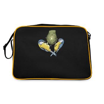 Blaumeise I Vogel Meise Motiv für Vogelbeobachter - Retro Tasche - Schwarz/Gold - Hinten