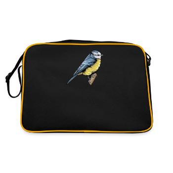 Blaumeise I Vogel Meise Motiv für Vogelbeobachter - Retro Tasche - Schwarz/Gold - Hinten
