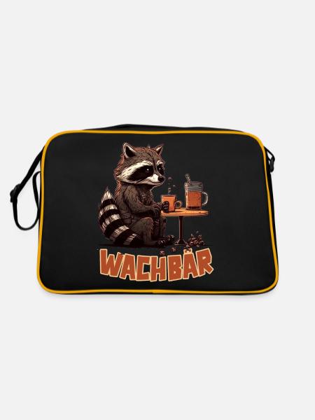 Wachbär Waschbär Motiv Köstüm Bild Mode Rave - Retro Tasche - Schwarz/Gold - Hinten