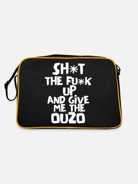Ouzo Spruch für Griechen One Ouzo a Day Ouzo Party - Retro Tasche - Schwarz/Gold - Hinten