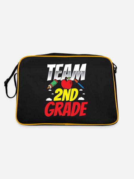 Team Zweite Klasse Zweitklässler Schule Lehrer - Retro Tasche - Schwarz/Gold - Hinten