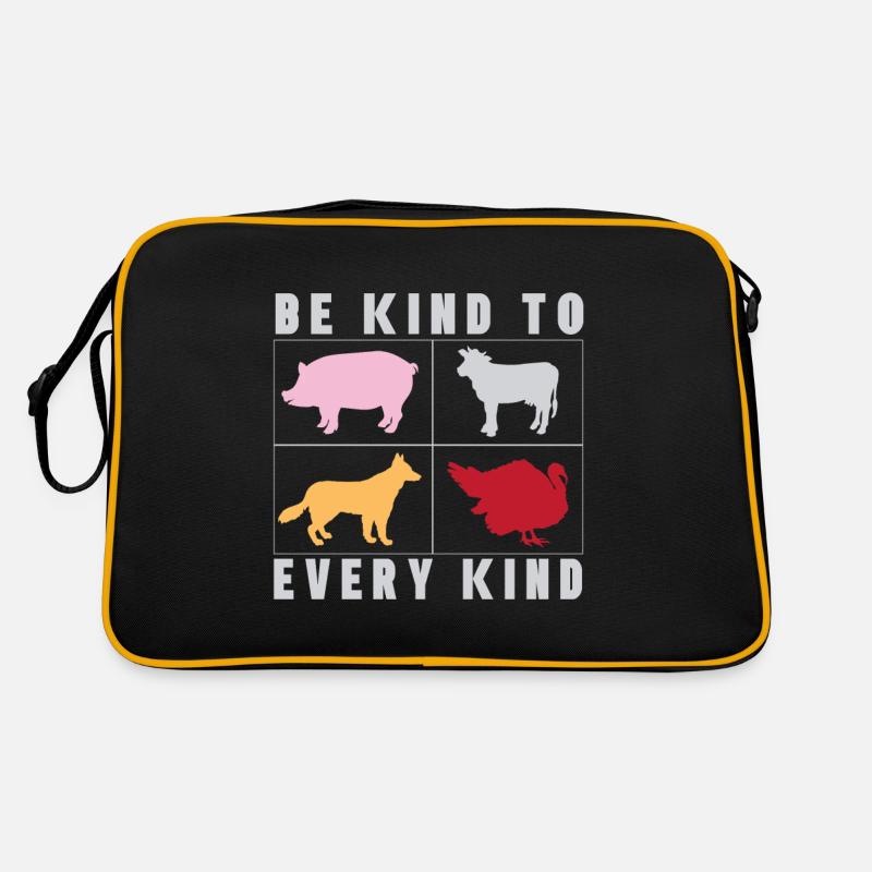 Vegan Fleischlos Tierlieb & Veganer - Retro Tasche - Schwarz/Gold