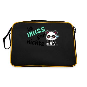 Ich muss gar nichts. grimmiges lustiges Panda - Retro Tasche - Schwarz/Gold - Hinten