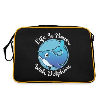 Das Leben Ist Besser Mit Delfinen Delfin Delfine - Retro Tasche - Schwarz/Gold - Hinten
