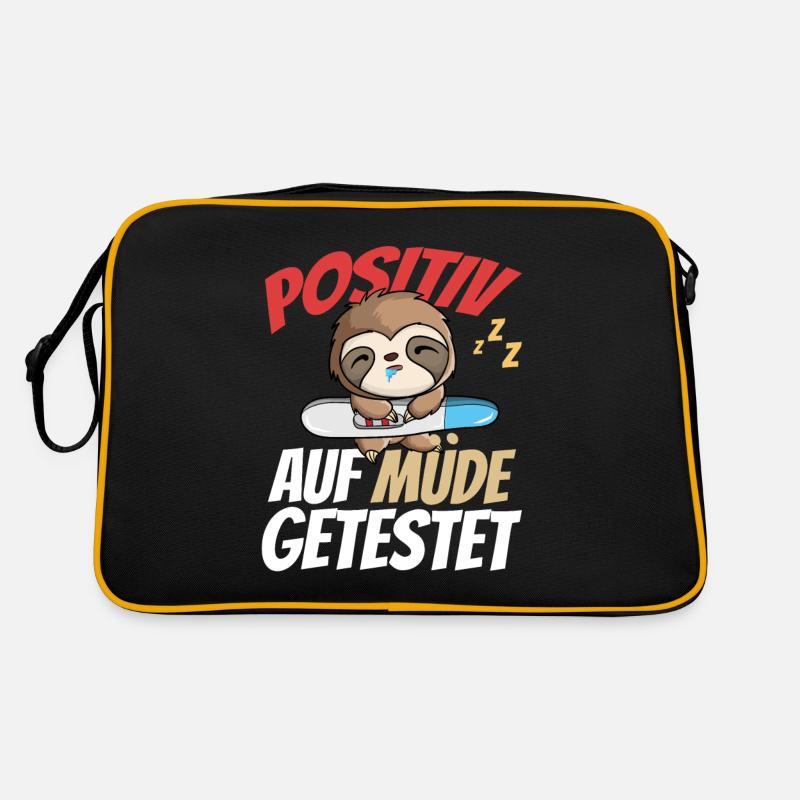 Positiv Auf Müde Getestet Faultier - Retro Tasche - Schwarz/Gold
