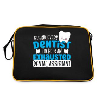 Behind Every Dentist There's An Exhausted Dental - Retro Tasche - Schwarz/Gold - Hinten