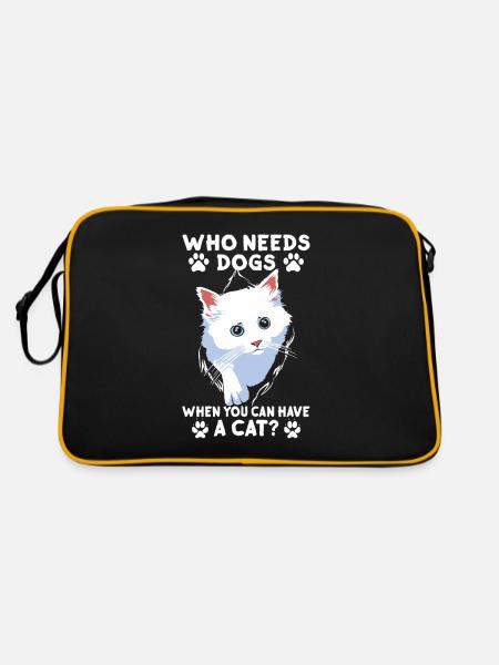 Wer Braucht Hunde Wenn Man Eine Katze Haben Kann - Retro Tasche - Schwarz/Gold - Hinten