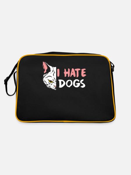I Hate Dog Lovers Pet Cat Cats - Retro Bag - black/gold - Back