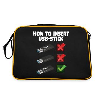 How To Insert USB Stick Funny Programmer Meme - Retro Tasche - Schwarz/Gold - Hinten