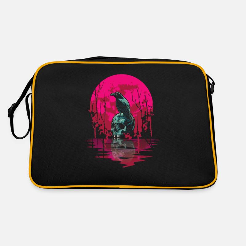 Gothic Skull Red Moon Black Crow Retro Bag