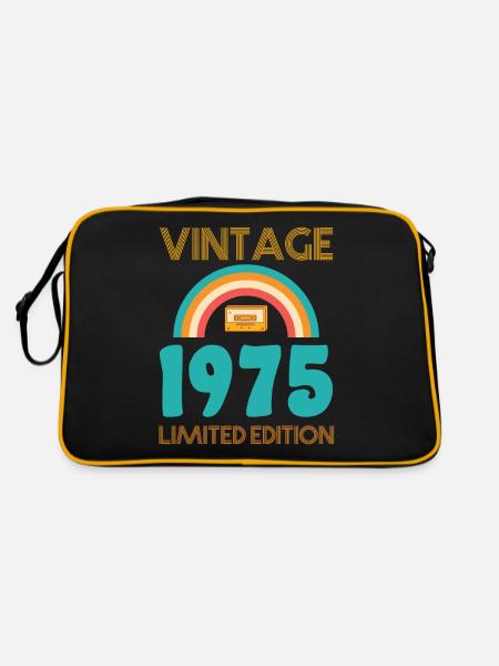 Jahrgang 1975 T-Shirt - Retro Tasche - Schwarz/Gold - Hinten