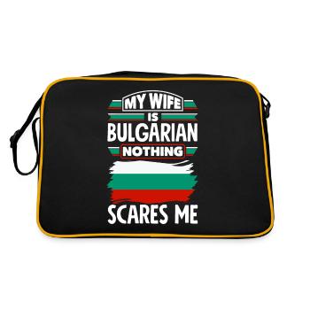 Bulgarisch Bulgarien Bulgarische Flagge Meine Frau ist - Retro Tasche - Schwarz/Gold - Hinten