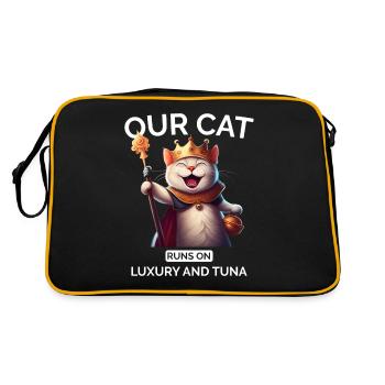 Katze Mama Papa Cartoon Katze Krone Königin - Retro Tasche - Schwarz/Gold - Hinten