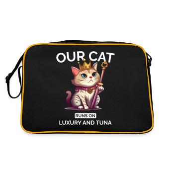Katze Mama Papa Königliche Katze Kawaii Kätzchen - Retro Tasche - Schwarz/Gold - Hinten
