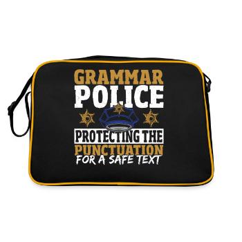 Grammatik-Polizei Rechntschreibung - Retro Tasche - Schwarz/Gold - Hinten