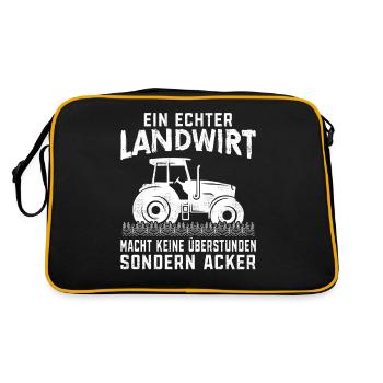 Landwirt Überstunden Sondern Acker Traktor Bauer - Retro Tasche - Schwarz/Gold - Hinten