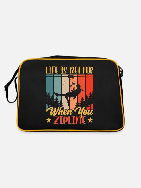 Das Leben Ist Besser Wenn Man Zipline Fährt Sport - Retro Tasche - Schwarz/Gold - Hinten