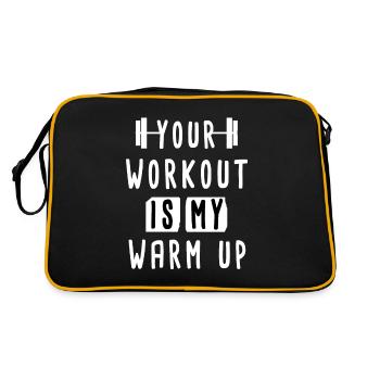 Your Workout Is My Warm Up Funny Gym Shirt For Men - Retro Bag - black/gold - Back