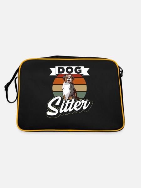 Hundesitter Hundesitting Dog Sitting Hund - Retro Tasche - Schwarz/Gold - Hinten
