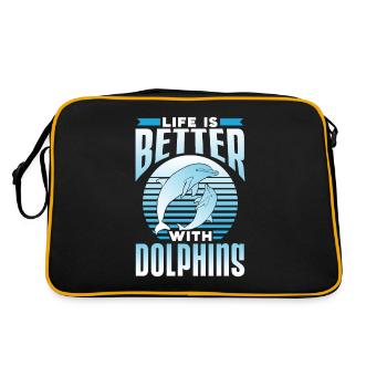 Das Leben Ist Besser Mit Delfinen Delfine Delfin - Retro Tasche - Schwarz/Gold - Hinten