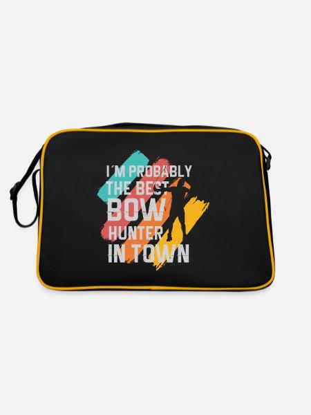 Lustiger Bogensport Spruch Bogenschießen - Retro Tasche - Schwarz/Gold - Hinten