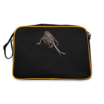 Dragon de Komodo I Motif de dragon de Komodo pour reptiles - Sac Retro - noir/or - Dos
