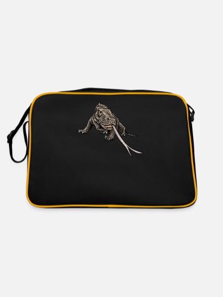 Komodowaran I Komododrache Motiv für Reptilien - Retro Tasche - Schwarz/Gold - Hinten