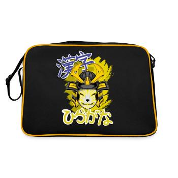 Kitsun Vaporwave Japanische Kami Vaporwave Kitsune - Retro Tasche - Schwarz/Gold - Hinten