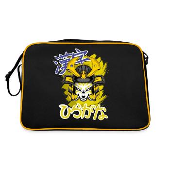 Kitsun Vaporwave Japanische Kami Vaporwave Kitsune - Retro Tasche - Schwarz/Gold - Hinten